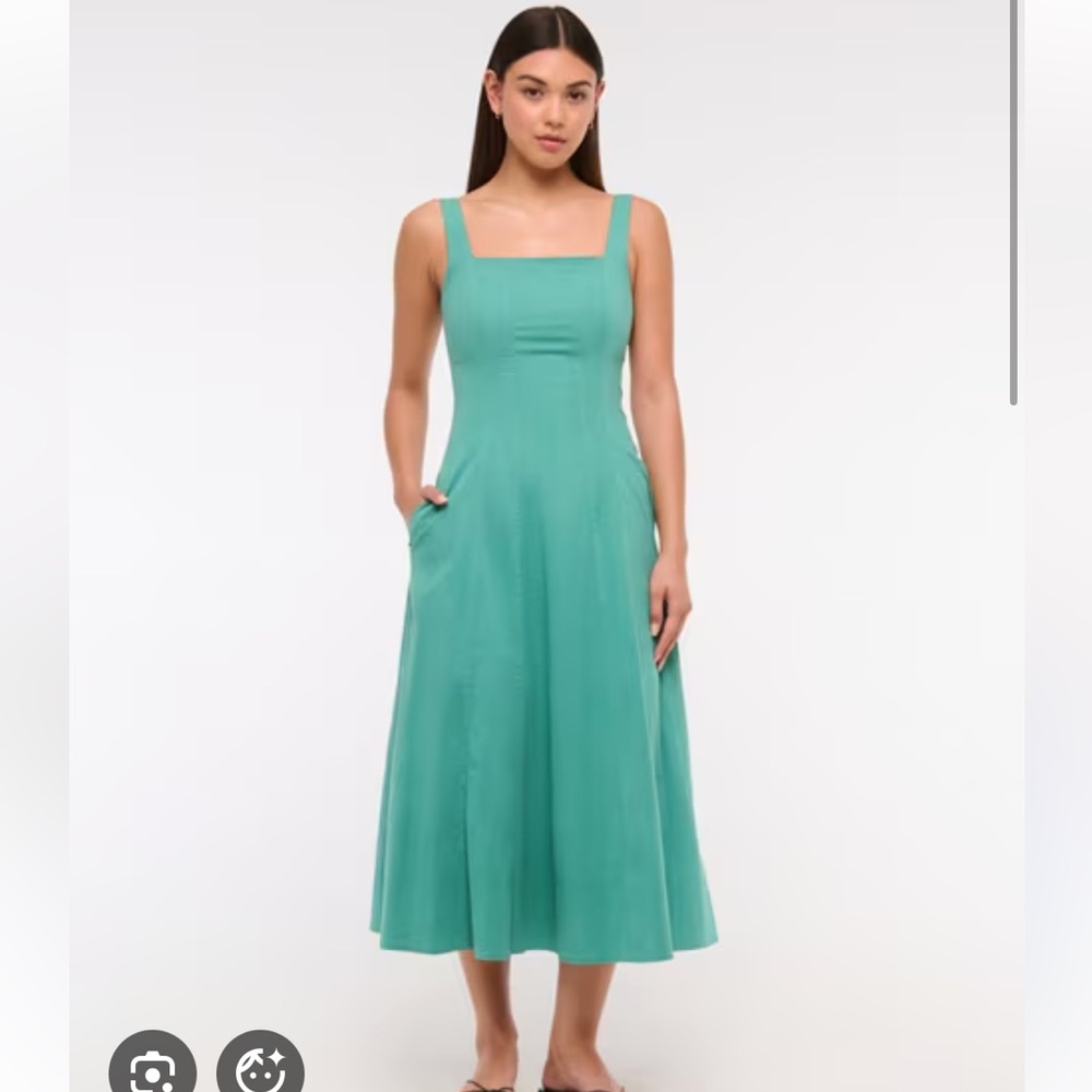 Abercrombie and Fitch the Mila dress midi in green teal NWT